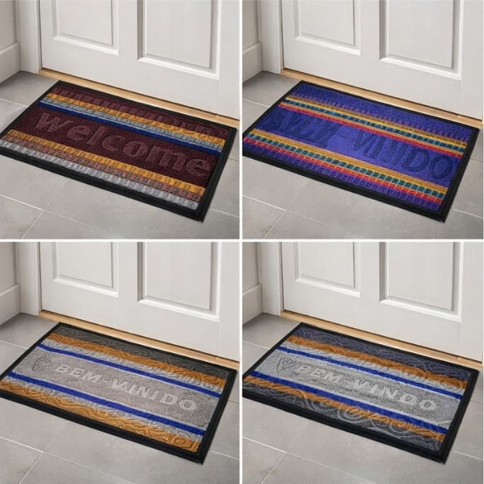 Tapete Capacho De Entrada Bem Vindo  Listrado Antiderrapante Pvc Cores