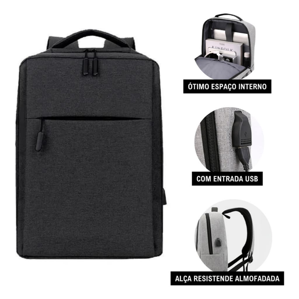 Mochila Notebook Masculino Feminino Unissex Impermeável Espaçosa USB