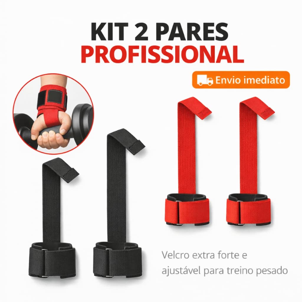 𝗞𝗜𝗧 𝟮 𝗣𝗔𝗥𝗘𝗦 Straps com Munhequeira Profissional Crossfit e Academia