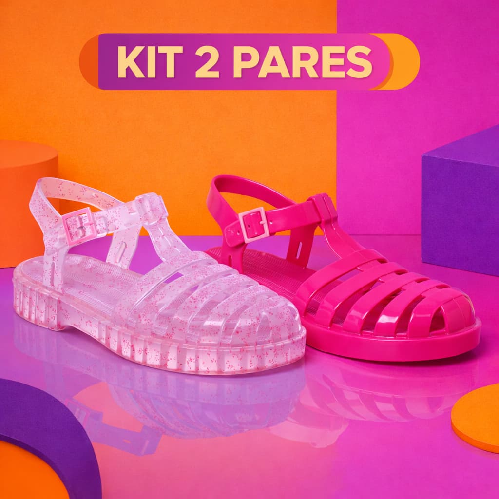 Kit 2 Pares Sandália Melissinha Infantil Menina Confortável Antiderrapante Feminina Promoção Férias