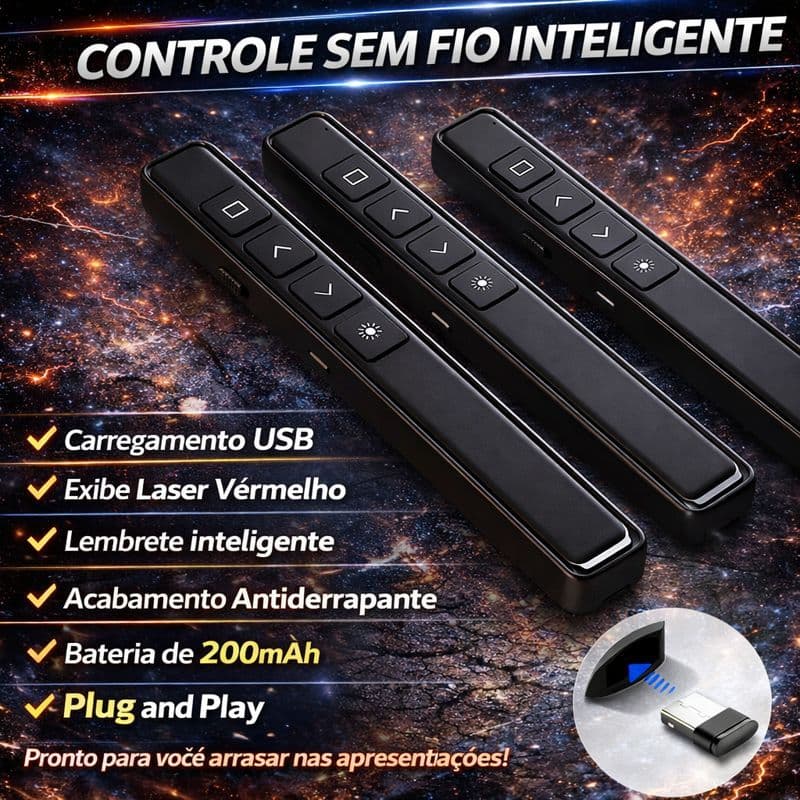 Apresentador de Slides Premium com Laser | Recarregável USB | Design Premium Plug and Play