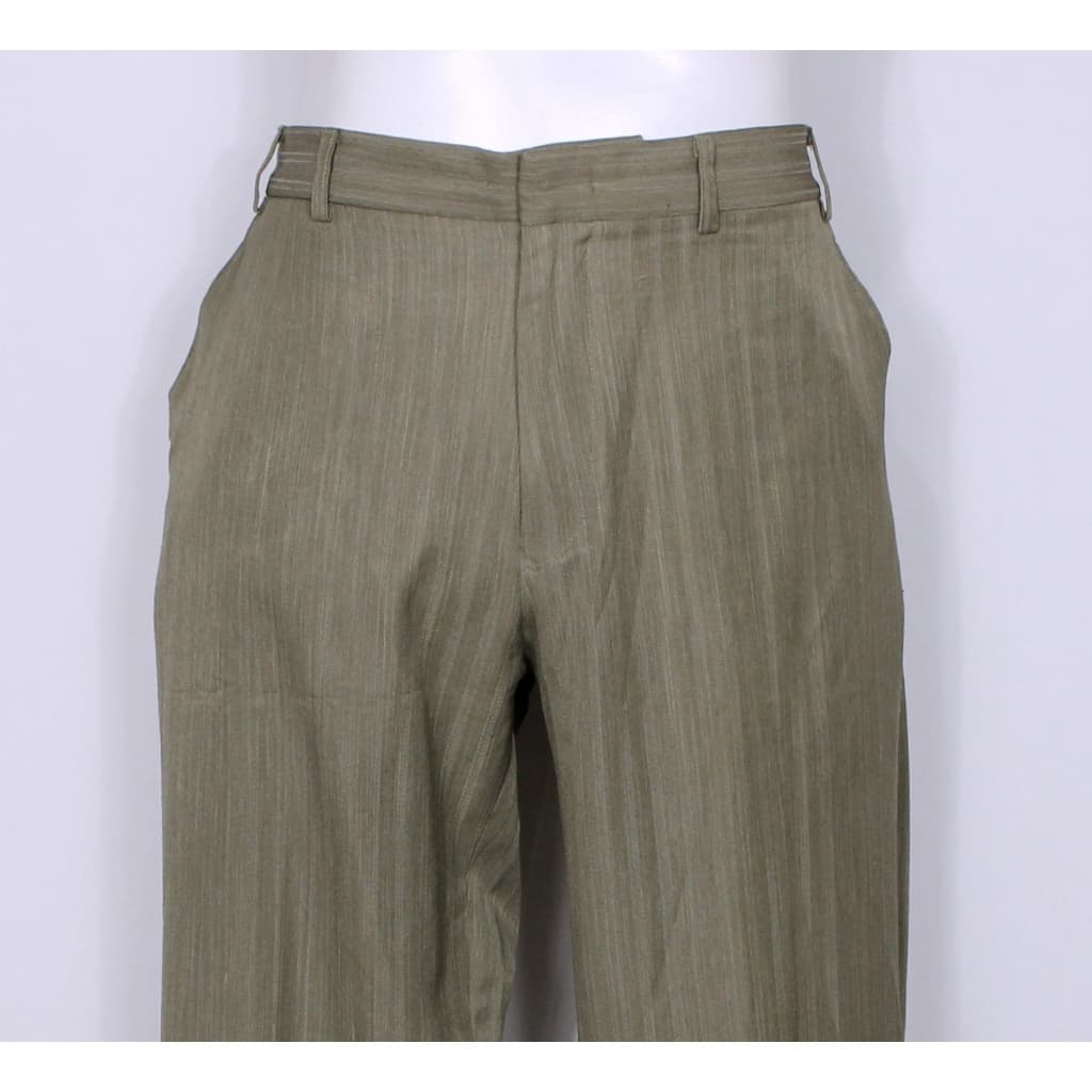 Calça social alfaiataria masculina plus size risca de giz listrada marrom - Veste 52 - Ref. 5248 (brechó)