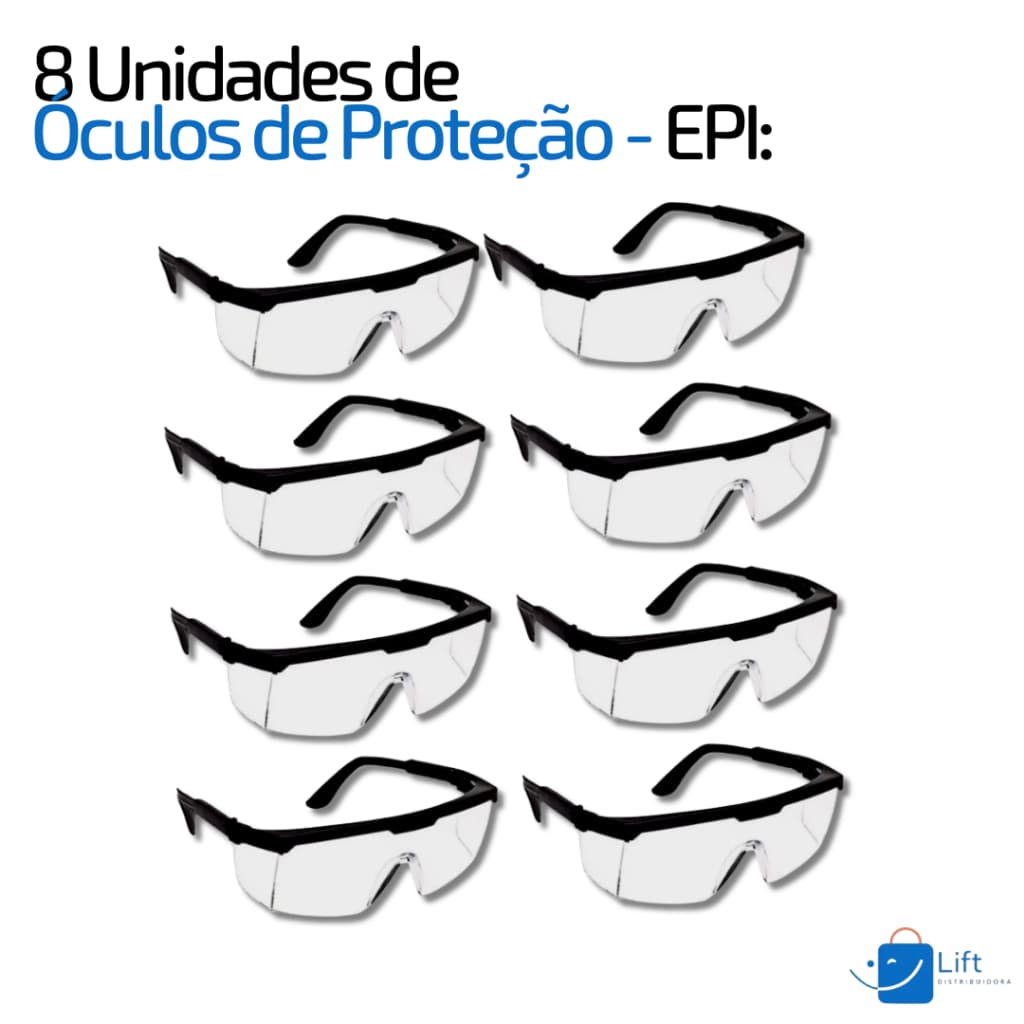 Kit 8 Óculos de Proteção EPI Transparente - Segurança e Conforto