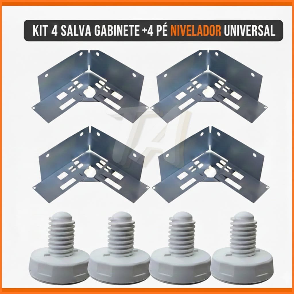 Kit 4 Salva Gabinete + 4 Pé Nivelador Para Maquina De Lavar Roupa Universal Completo