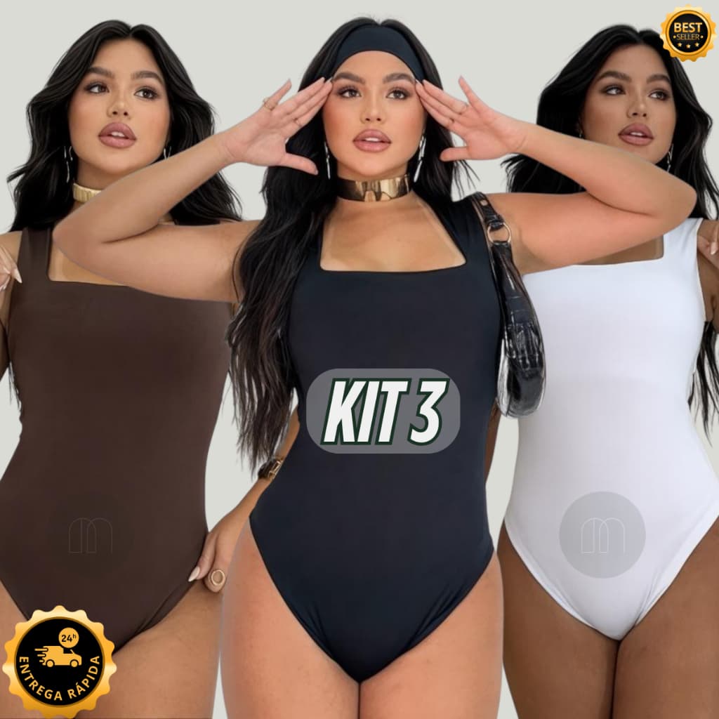KIT 3 BODY FEMININO SUPLEX REGATA FORRO DUPLO PREMIUM