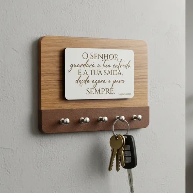Porta Chaves em MDF com Acabamento em Couro e Frases Personalizadas