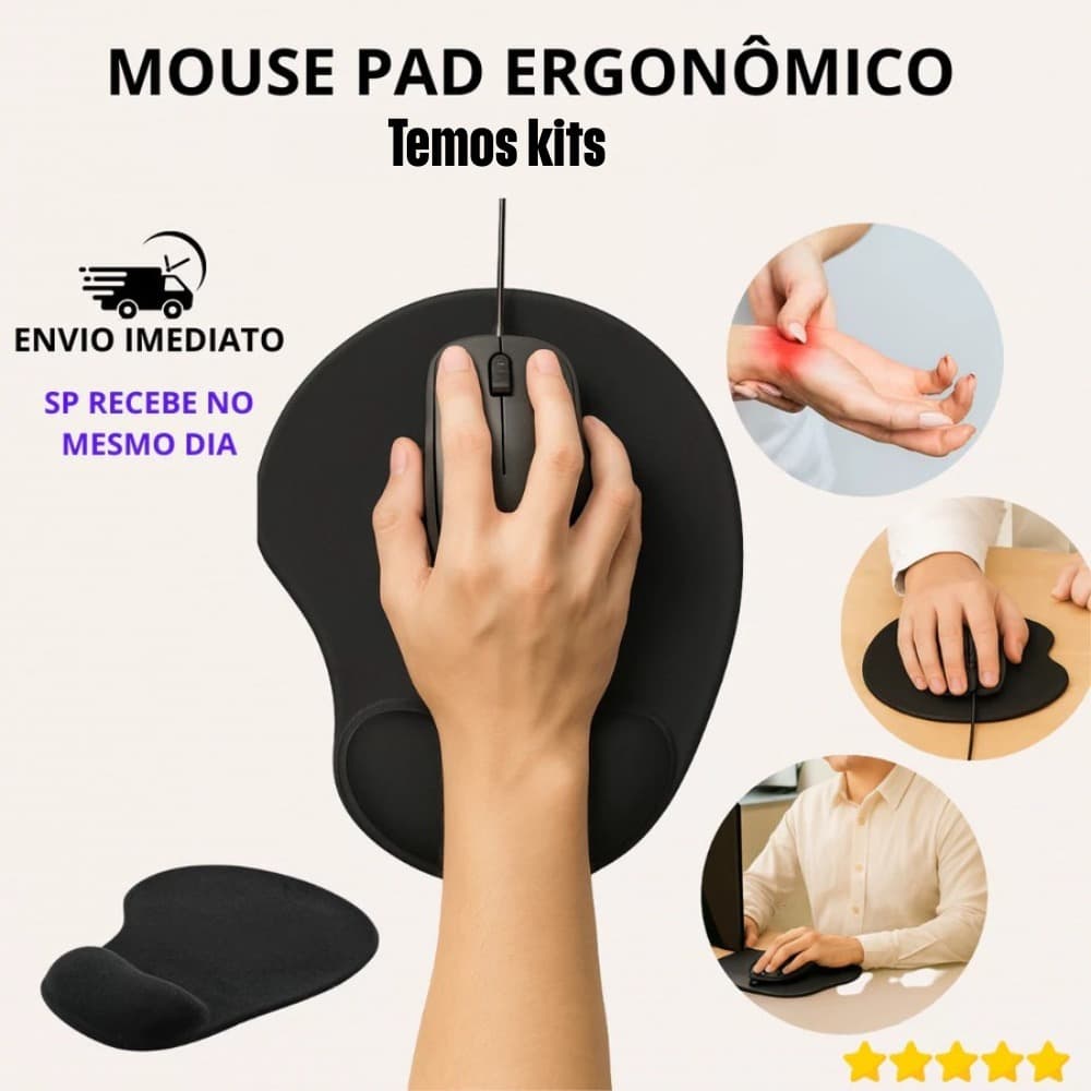 Kit 1 2 3 MousePad Ergonômico Gel Tecido Antiderrapante Apoio Pulso Conforto Previne Lesões Gamer Office Full
