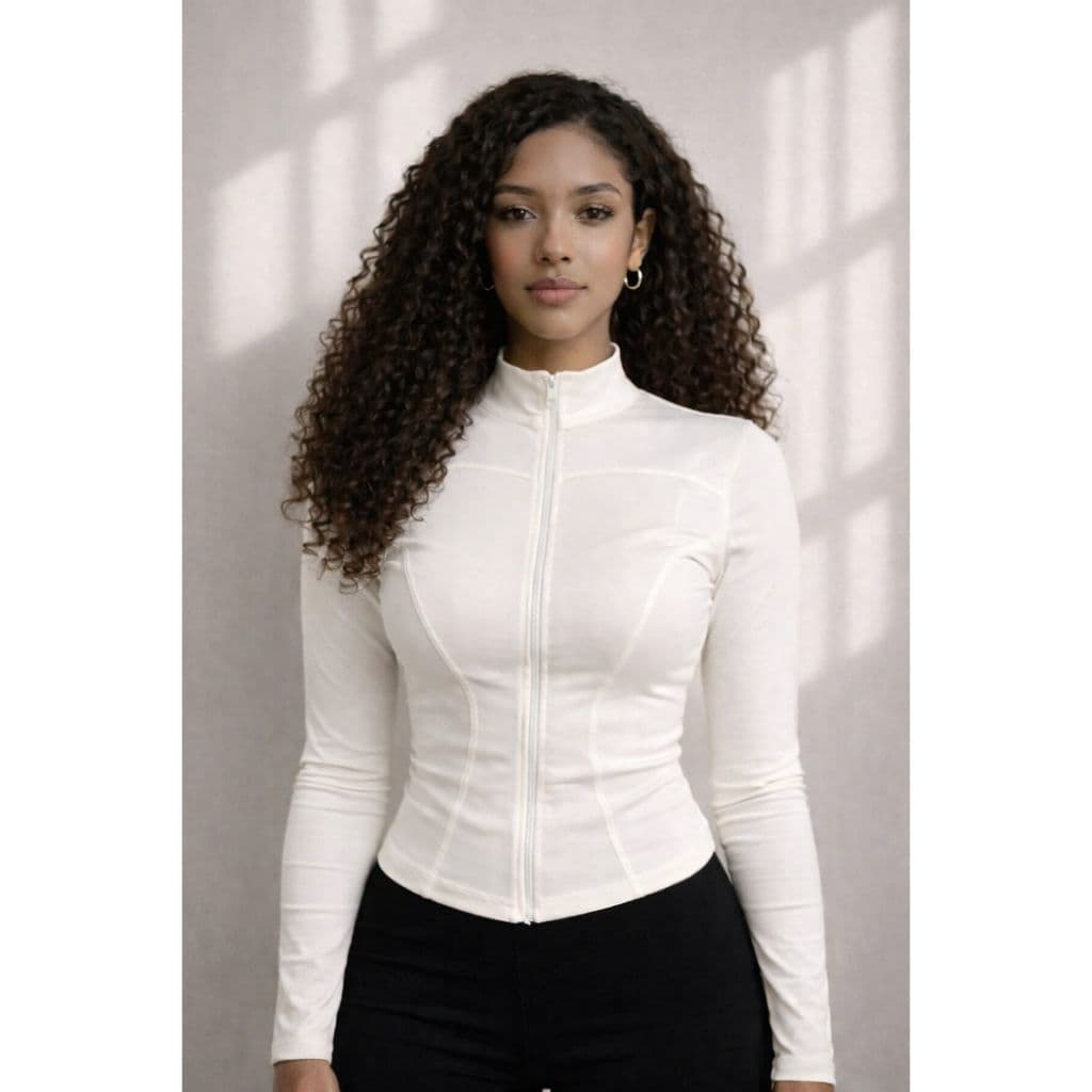 Blusa manga longa feminina roupa fitness de suplex modeladora com ziper casaco esportivo ioga pilates gola alta treino