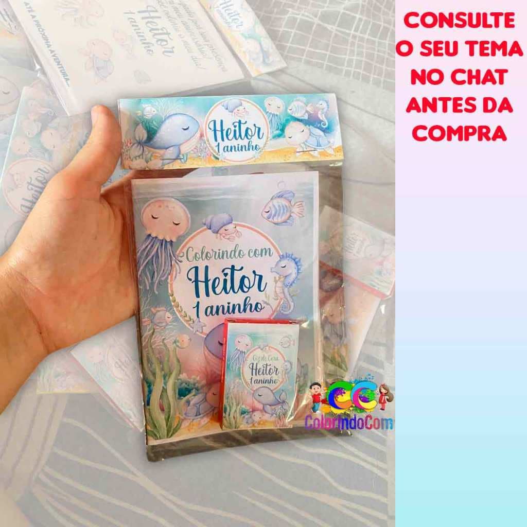Livrinho de Colorir Personalizado Capa Brilho Com caixinha de Giz de Cera