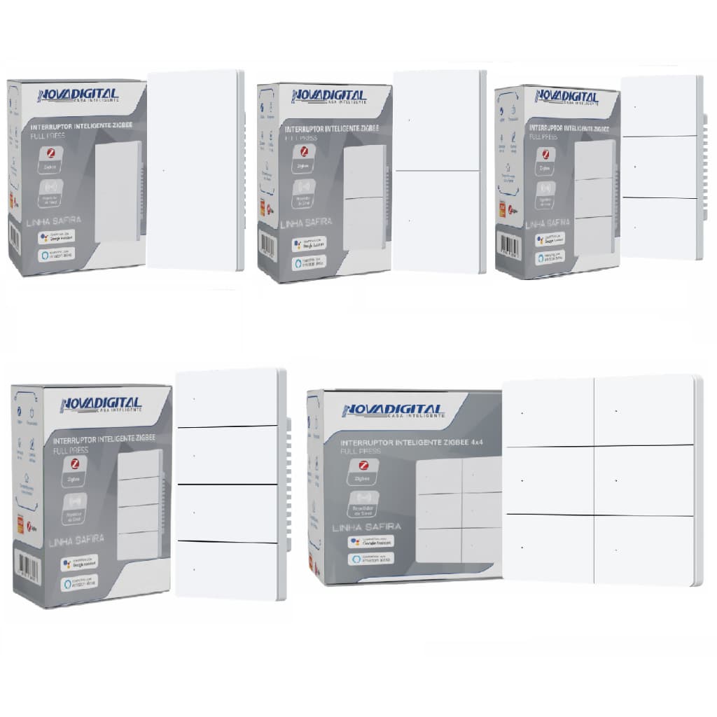 Interruptor Inteligente Zigbee Novadigital 1 a 6 Teclas Botões Click Full Switch SAFIRA  BRANCO
