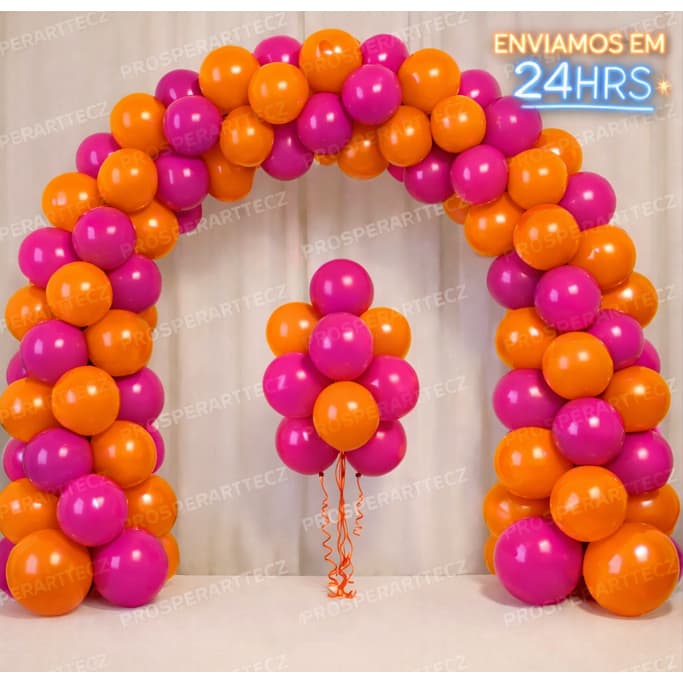 Kit 100 Balões Bexiga látex 6.5 Laranja e Rosa Fucsia Decoração Festa Enfeites Aniversário Eventos