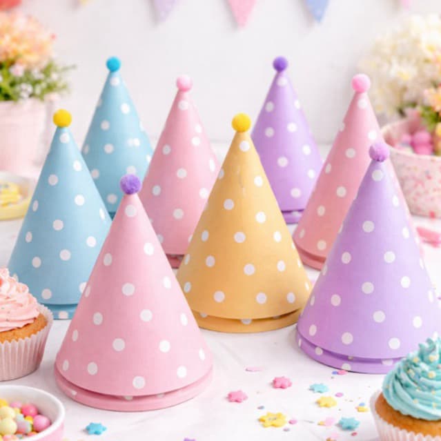 Chapéu de Aniversário com Pompom - Poá