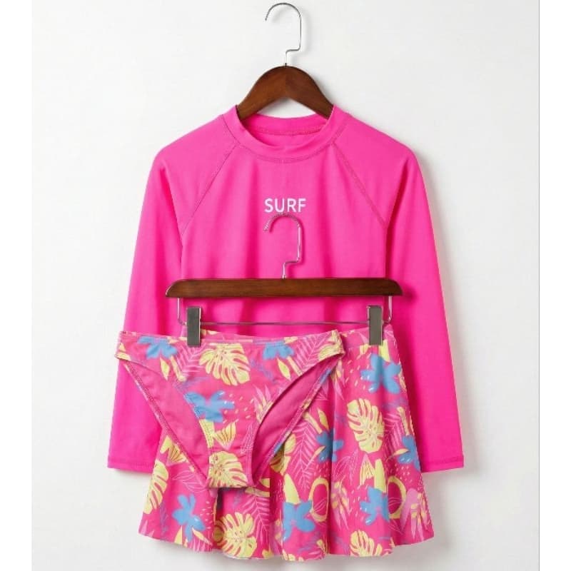 Conjunto Praia Juvenil 3 Peças com Proteção UV | Blusa Térmica + Calcinha + Saia | Poliamida Premium | Moda Praia Teen