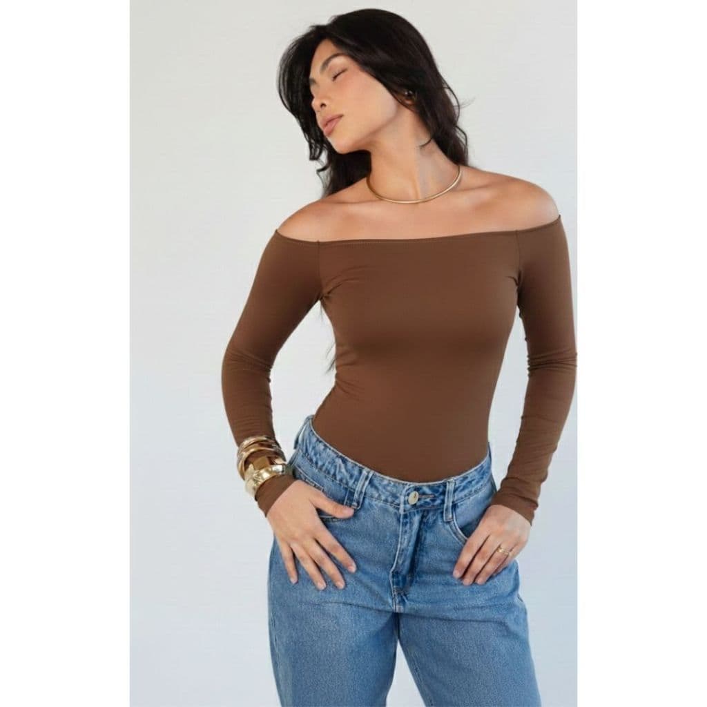 Body Ombro a Ombro Feminino Manga Longa Suplex Ciganinha Confortável Elegante