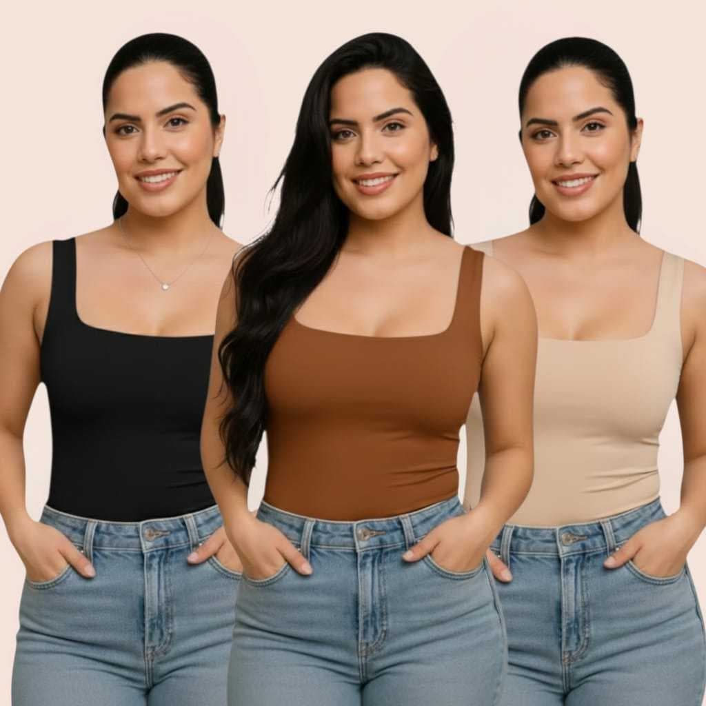 Kit 3 Blusinha Regata Feminina Decote Quadrado Moda Blogueira