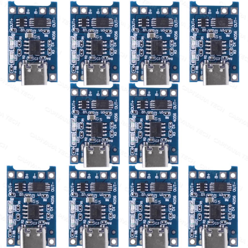 Kit c/ 10 Módulo Carregador Usb Tipo C Bateria Tp4056 c/proteção