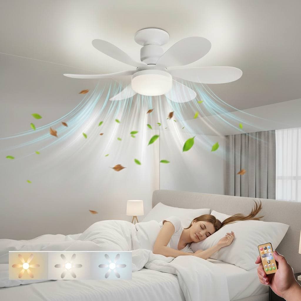 Ventilador de Teto com Luz LED, Controle Remoto, Dimmerizável, Moderno Alto Padrão Great Home  E27 Branco