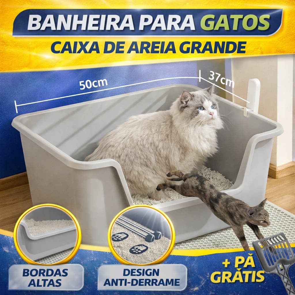 Caixa de areia alta para gato grande Gigante Bandeja Areia Gato Caixa de areia para gatos semifechada