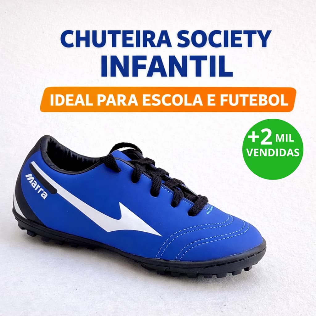 Chuteira Society Infantil Reforçada Antiderrapante Ideal para Escola e Futebol Envio Imediato