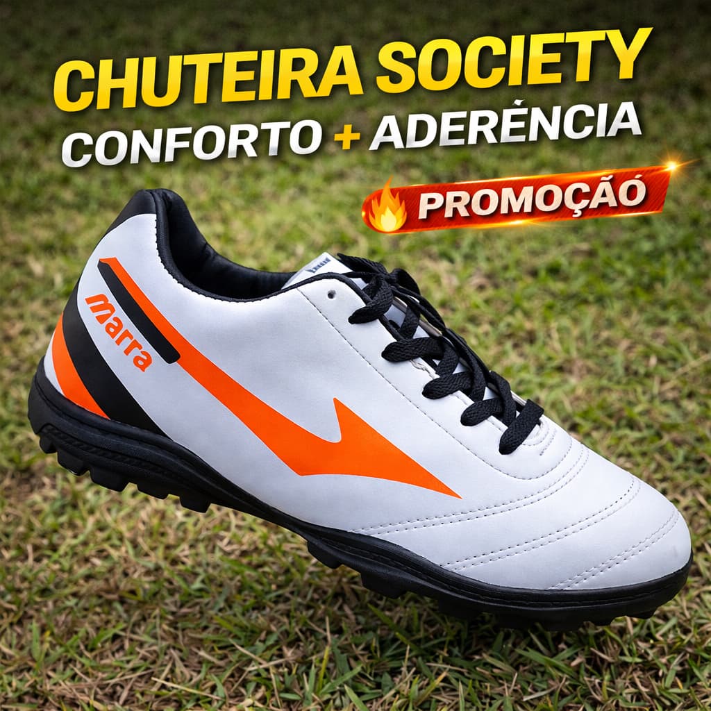Chuteira Society ou Futsal Adulto Costurada Conforto Extremo Antiderrapante Promoção ENVIO IMEDIATO