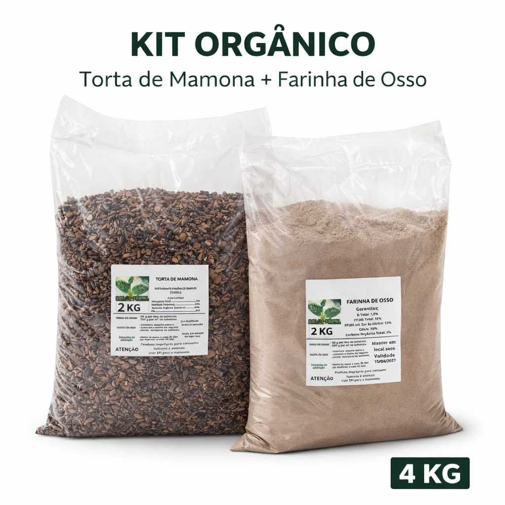 Farinha de osso calcinado + Torta de mamona Kit 4kg adubo orgânico para plantas e flores
