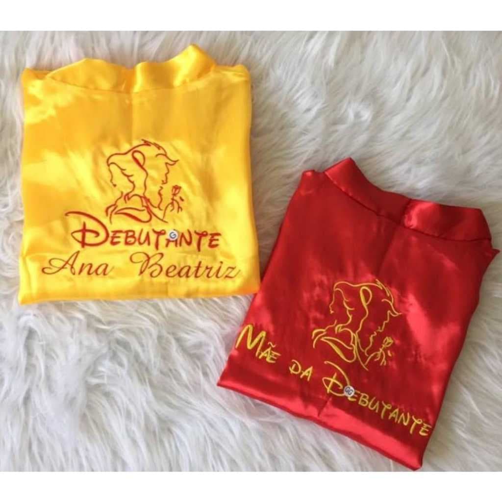 Robie Hobby Robem Robe de Cetim Bordado Personalizado Debutante Nome Bela e a Fera Padrão Promoção
