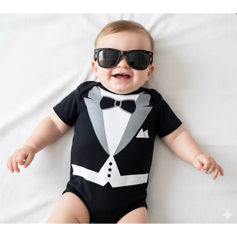 Body Bebê Poderoso Chefinho Com Óculos Roupa Temática Menino Mesversário Social Terno