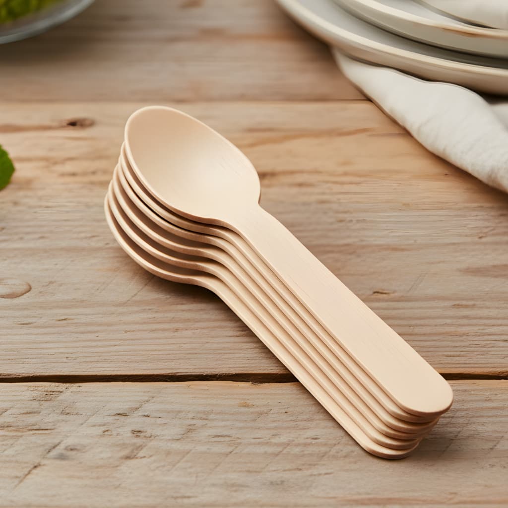 kit c/ 100, 200 ou 500 Colher p/ Sobremesa, Madeira, Sustentável, Resistente, descartável, ecológica