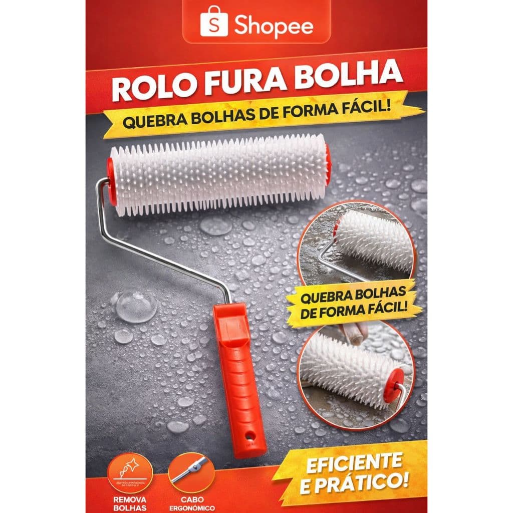 Rolo Fura Bolha Profissional para Piso Epóxi, Porcelanato e Concreto