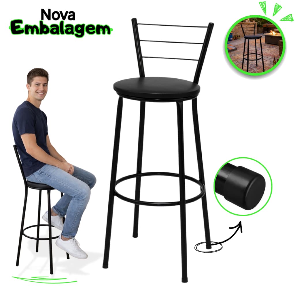 Banqueta Alta Estilosa com Encosto Banco Balcão Bistrô Cozinha Bar Área Gourmet Casa Decoração