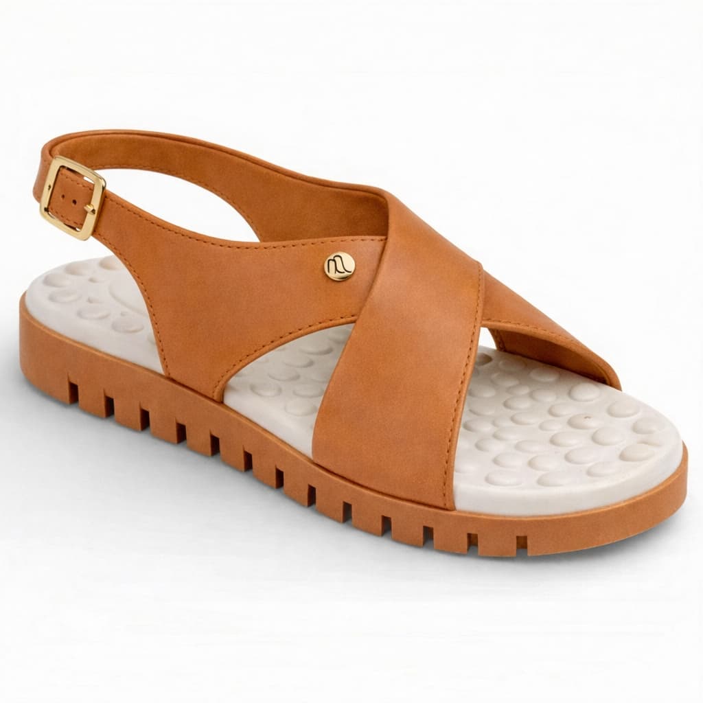 Sandália Feminina Ortopédico Madale Anatômico Cruzado Fivela Ajustável Confortável Casual