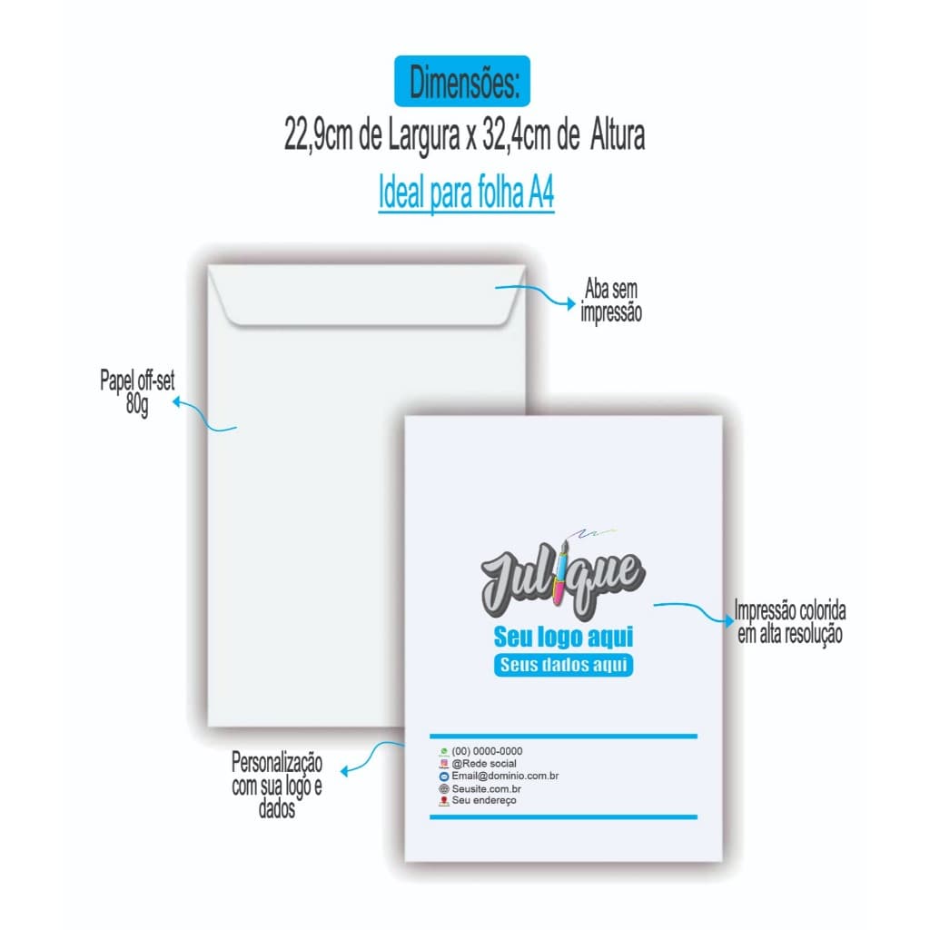 Envelopes Personalizados A4 com seu logo e dados pessoais - Offset - Envelope corporativo