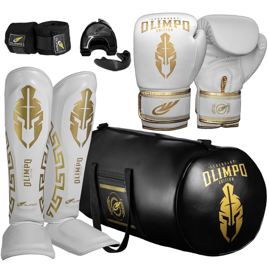 Kit Muay Thai Luva + bolsa + caneleira + bandagem 5M + case + bucal  Legendary Edition Olimpo Esportes