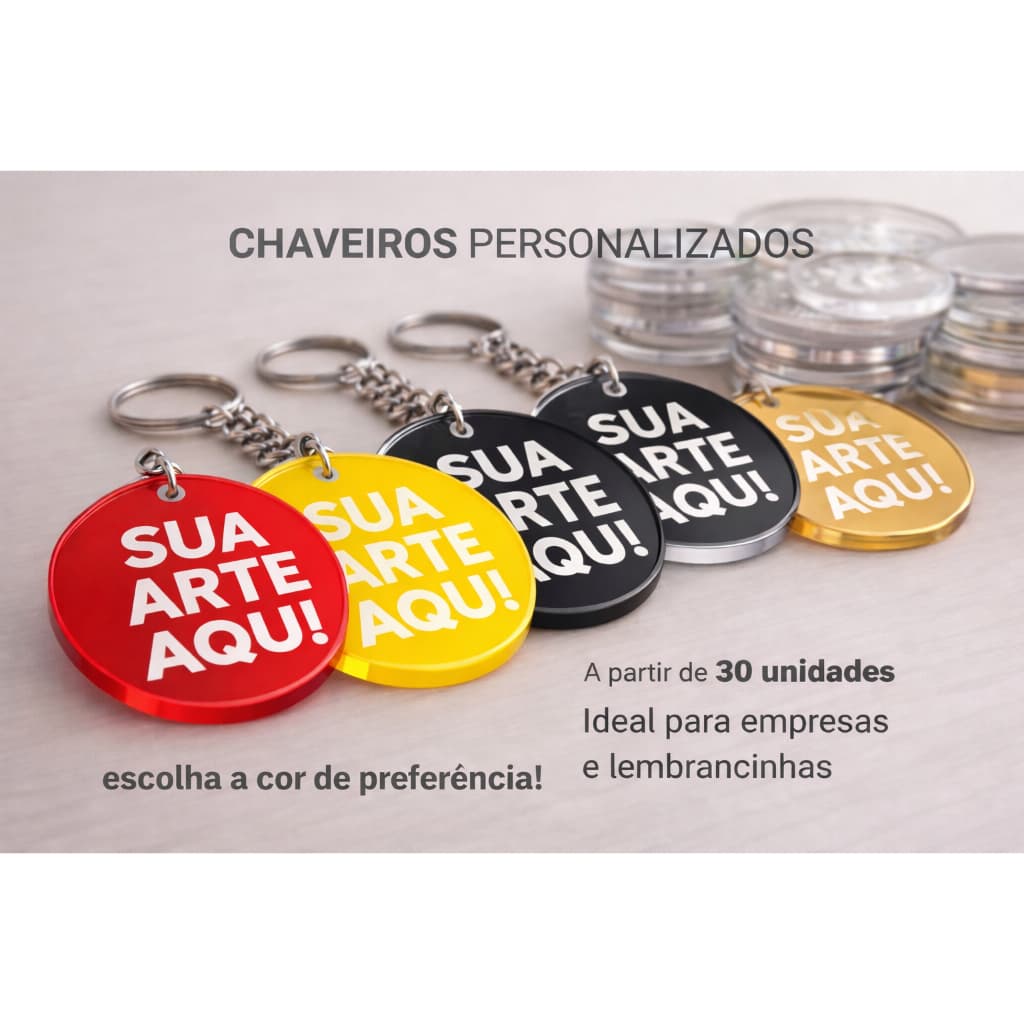 Kit 5, 10 e 20 Chaveiros Personalizados Acrílico COLORIDO | Nome/Logo  | Casamento, Festa, Lembrancinha, Presente
