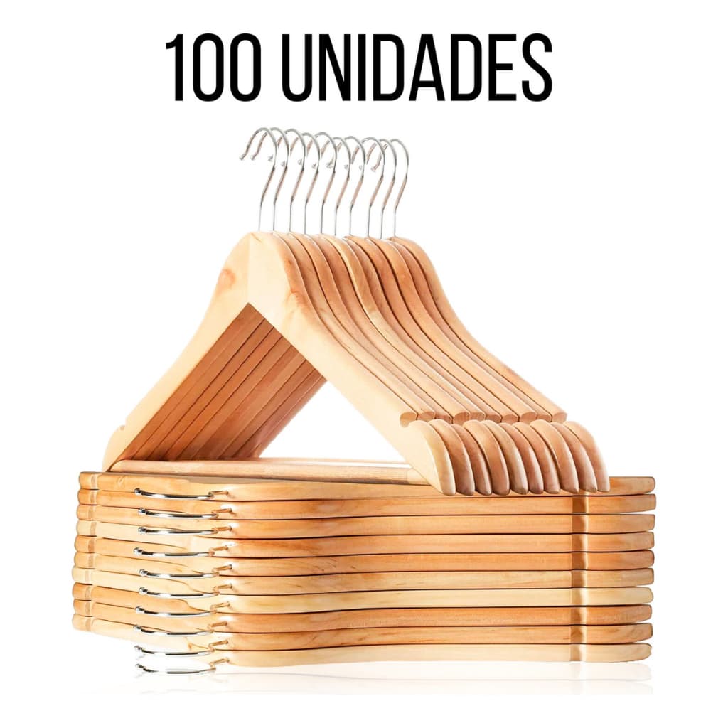 Kit 24, 30, 50 ou 100 Cabide de Madeira Adulto Reforçado Luxo Antiderrapante Forte Premium