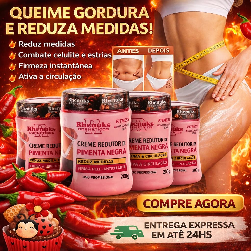 Creme Redutor de Medidas Pimenta Negra 200g Ativador da Circulação, Firmador e Anticelulite Rhenuks