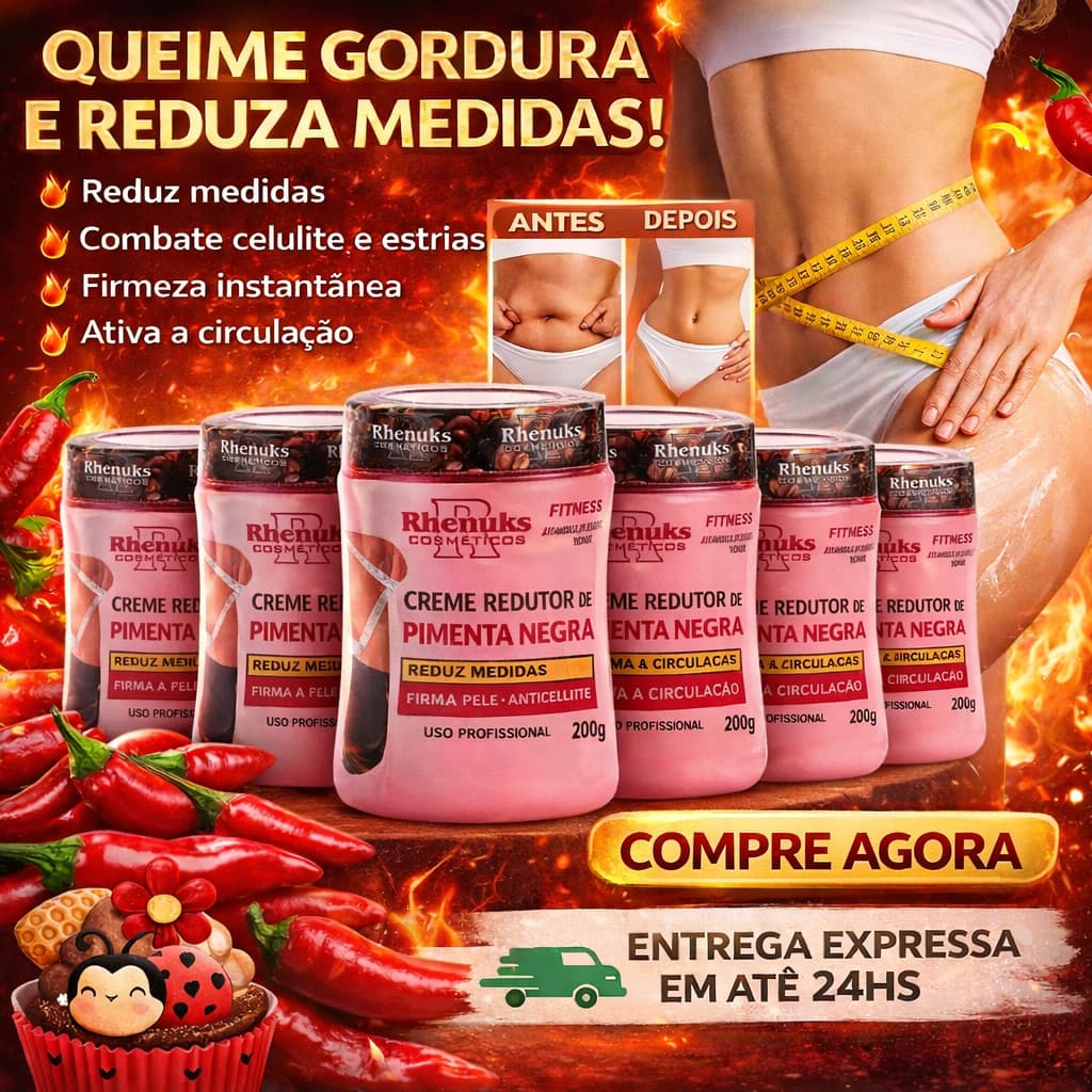 Creme Redutor de Medidas Pimenta Negra – Elimina Gorduras, Celulite e Estrias | Kit 6 Unidades