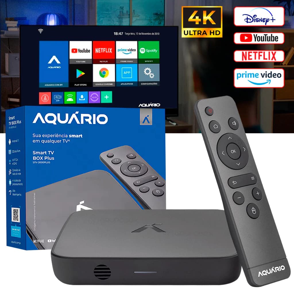 Smart Box TV Aquário STV-3000 Plus 4K Android 11 Wi-Fi HDMI RCA