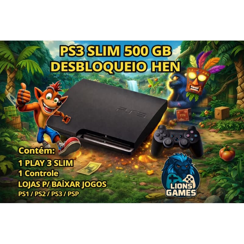 PlayStation 3 slim + leitor funcionando e desbloqueado hen+ 1 controle