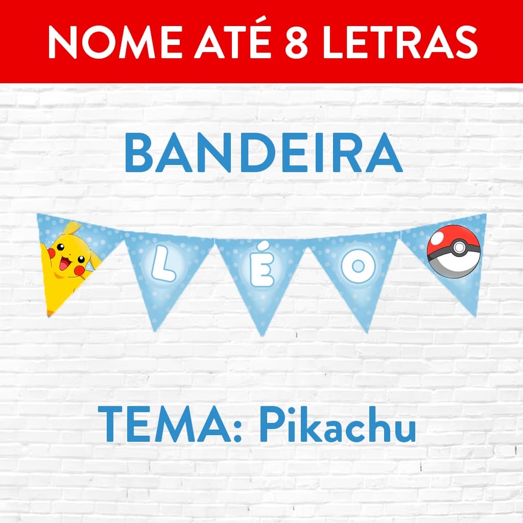 Bandeirola Decorativa – Ideal para Festas Pikachu Azul com Nome até 8 letras