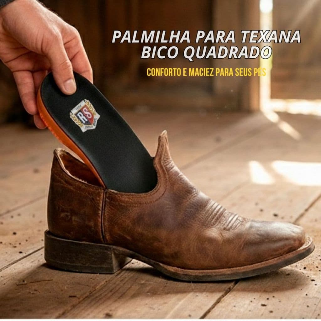 Palmilha Bota Texana Bico Quadrado Conforto PU Gel Ortopédica Masculina RS Rodeo Sport