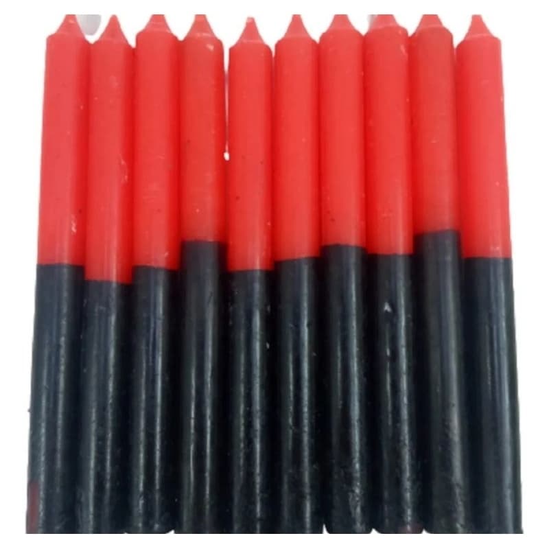 Vela Palito Bicolor Vermelha e Preto Exu 18 cm 1k 2k 3k  Umbanda Parafina 100% Pura