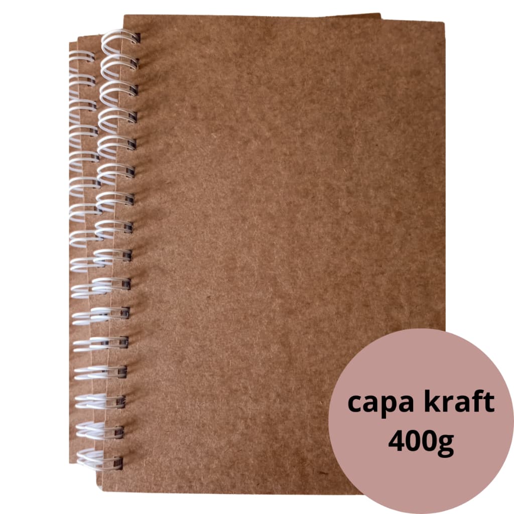 SKETCHBOOK A5 tam. 15x21cm CAPA KRAFT 400G FOLHA OFFSET BRANCA 180G  E FOLHA 120G VERGÊ PÉROLA