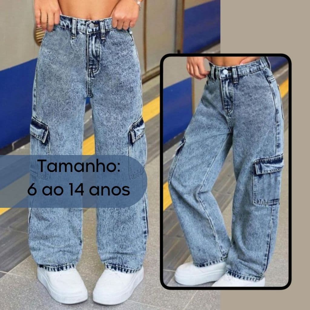 Calça Jeans Cargo infantil Juvenil 6 ao 14 Anos  LANÇAMENTO ALTO PADRÃO