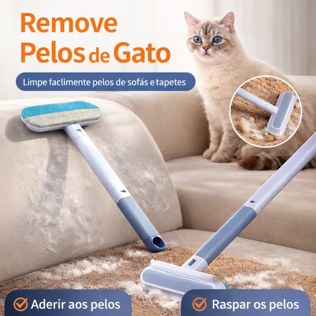 Escova Multifuncional 4 em 1 para Remoção de Pelos de Animais – Ideal para Roupas, Sofás, Tapetes e Vidros