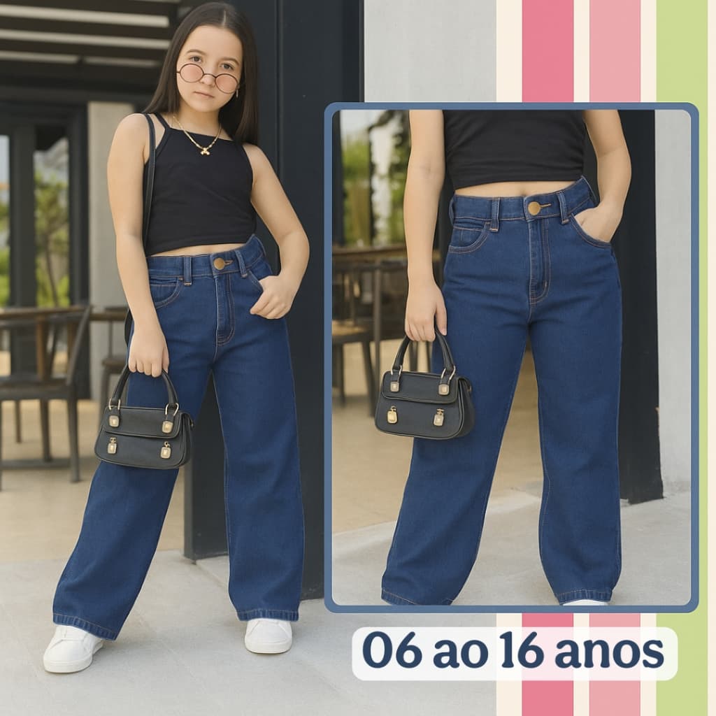 Calça Jeans Infantil Feminina WIDE LEG ESCOLA PASSEIO