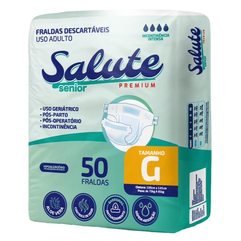 Fralda Geriátrica Adulto G Salute Sênior Premium 50 Un Grande