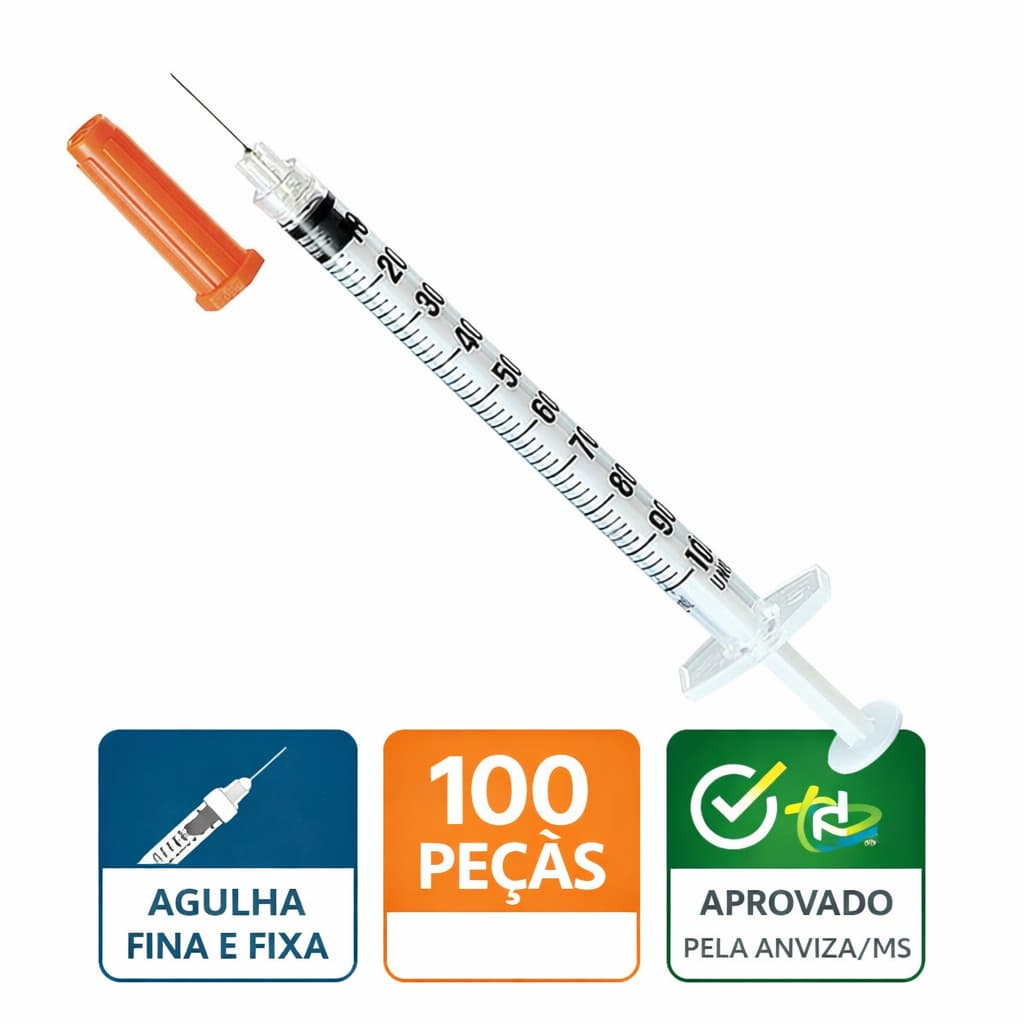 Seringa para Botox Com Agulha Fixa e Fina 8mm X 0,30 1mL 100 unidades