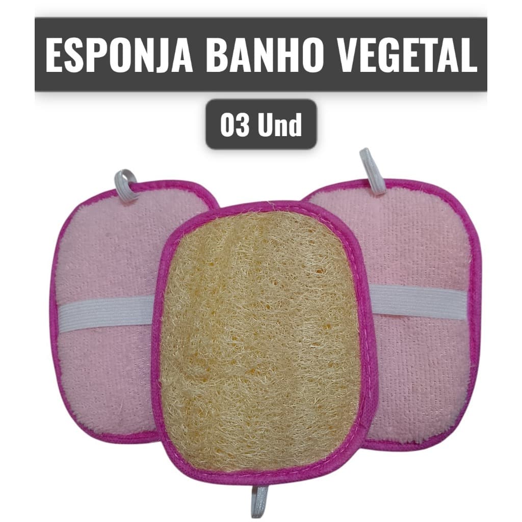 Kit Bucha Vegetal Natual p/ Banho c/ Tecido - 03 Unidades