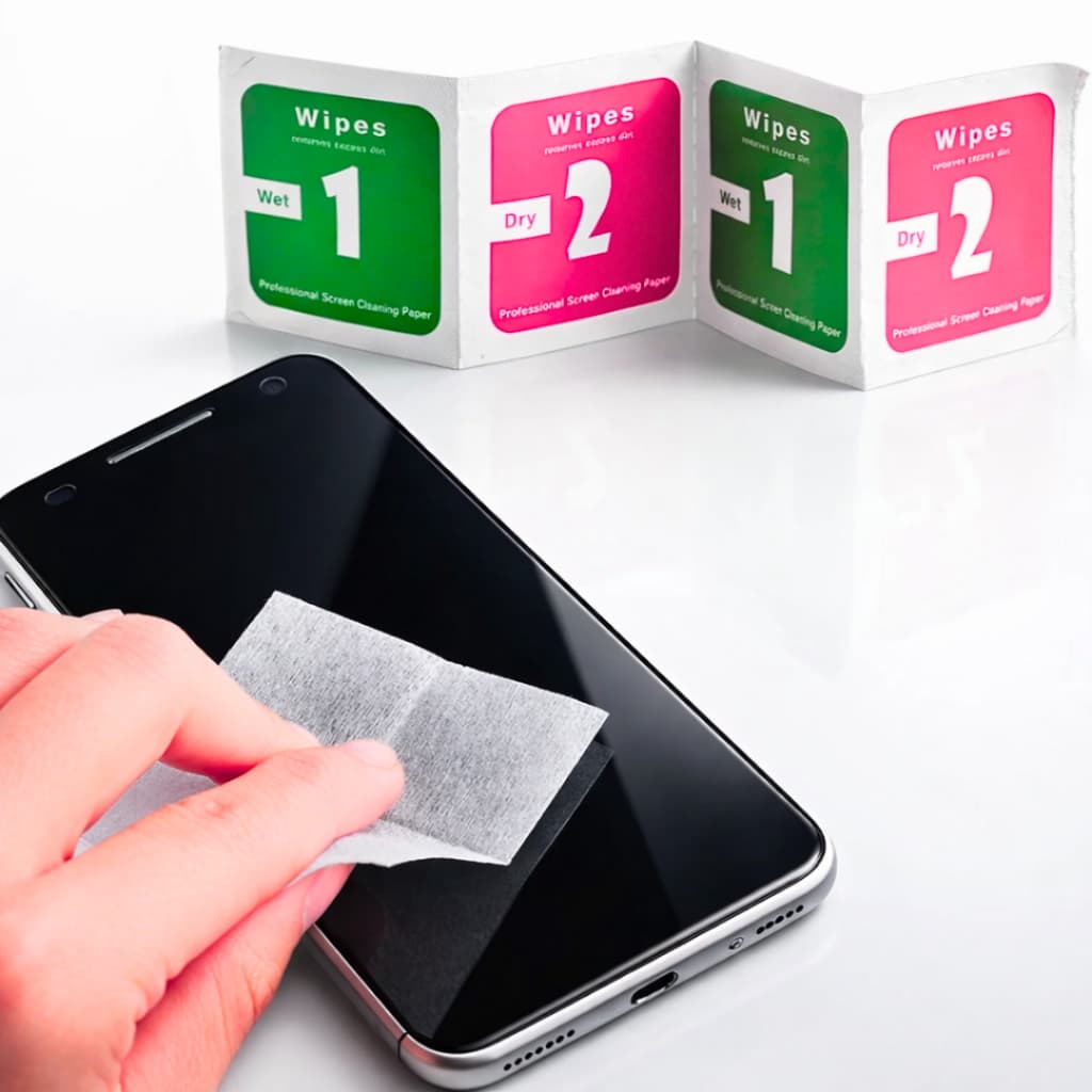 Kit Limpeza de Celular Limpa Tela 1 e 2 Lenço Aplicação Película de Vidro